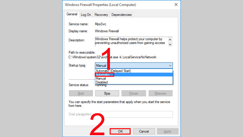 Bảng Windows Firewall Properties Bảng Windows Firewall Properties